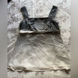 Y2K Beaded Silk Ombré Grey Babydoll Top 6 Medium Fairycore Feminine Dainty Boho